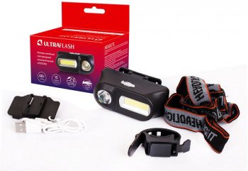 Фонарь налобный аккумуляторный с велосипедным креплением Ultraflash LED53763