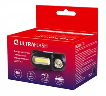 Фонарь налобный аккумуляторный с велосипедным креплением Ultraflash LED53763