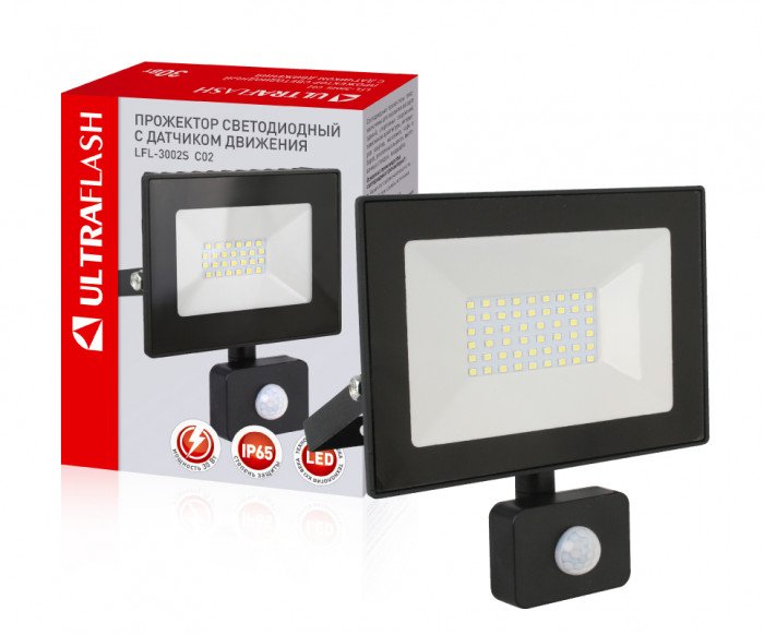 Прожектор Ultraflash LFL-3002S с датчиком, 30 Вт., 6500К