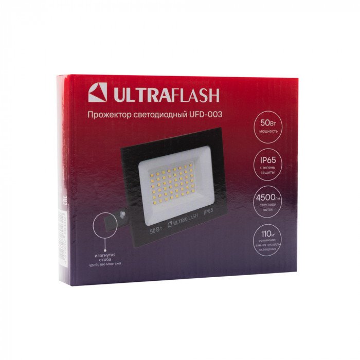 Прожектор светодиодный Ultraflash, 50 Вт., 4500 лм., 6500 К, черный