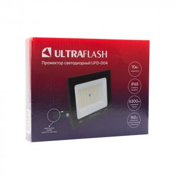 Прожектор светодиодный Ultraflash, 70 Вт., 6300 лм., 6500 К, черный