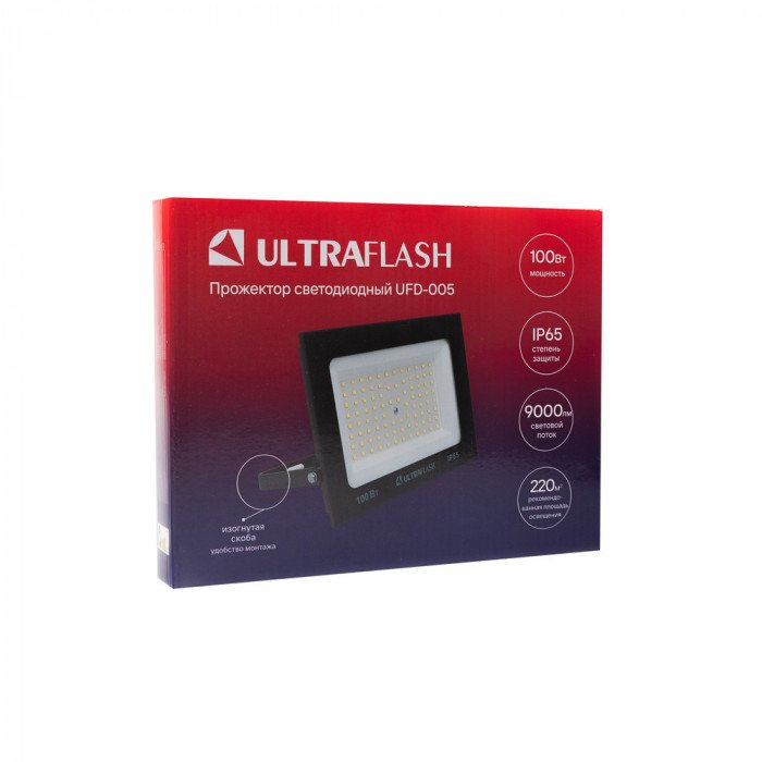 Прожектор светодиодный Ultraflash, 100 Вт., 9000 лм., 6500 К, черный